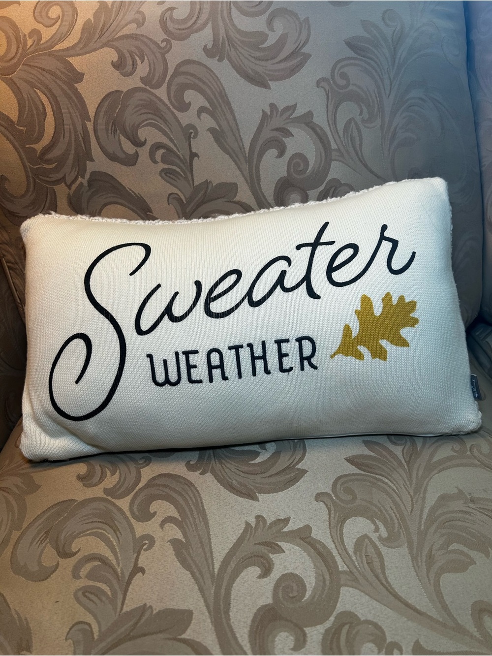 Hallmark Sweater Weather Pillow Leaf Cream Holiday Home Decor Fall Autumn